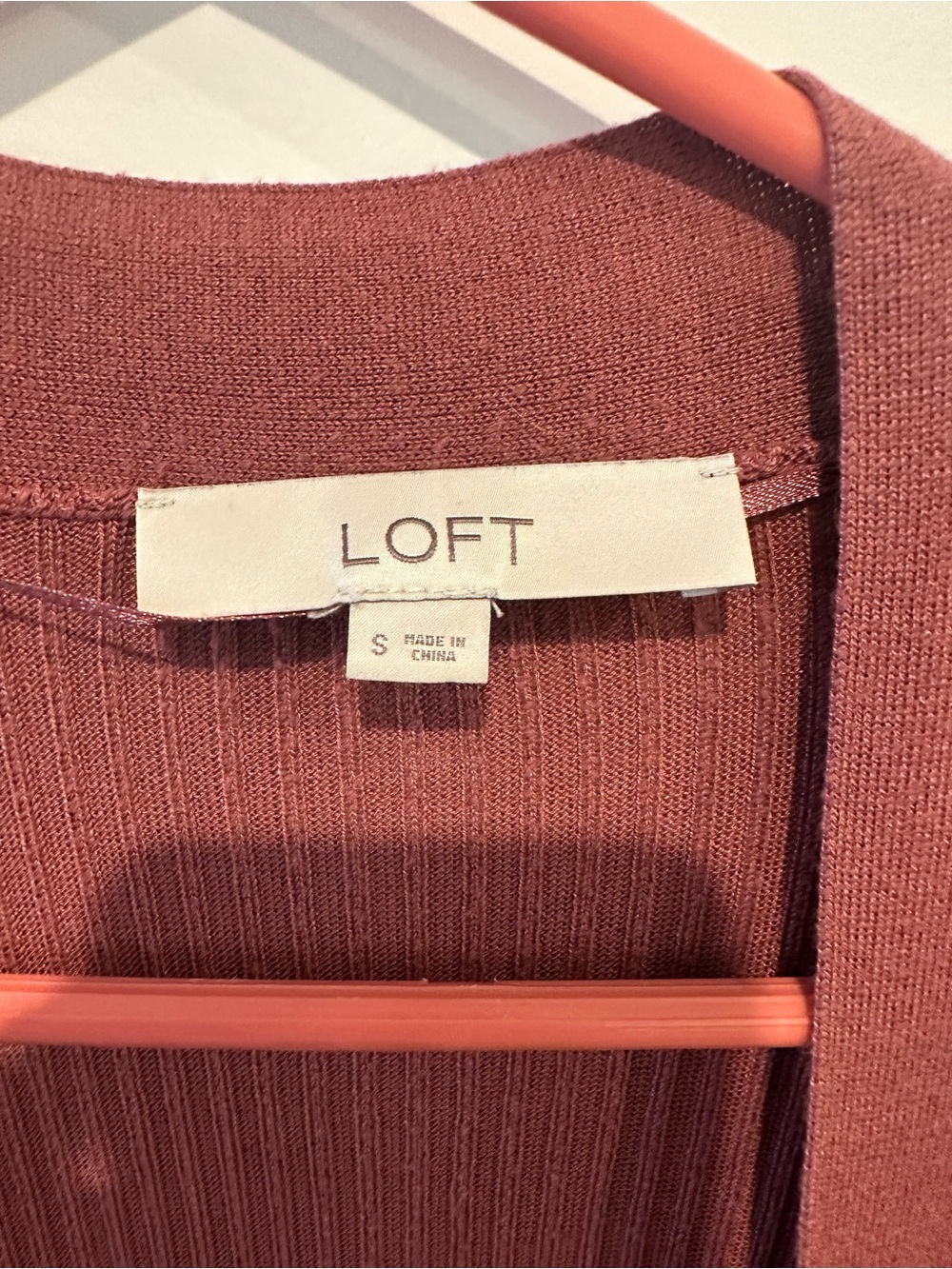 LOFT Long Open Ribbed Cardigan - Mauve - Picture 3 of 3
